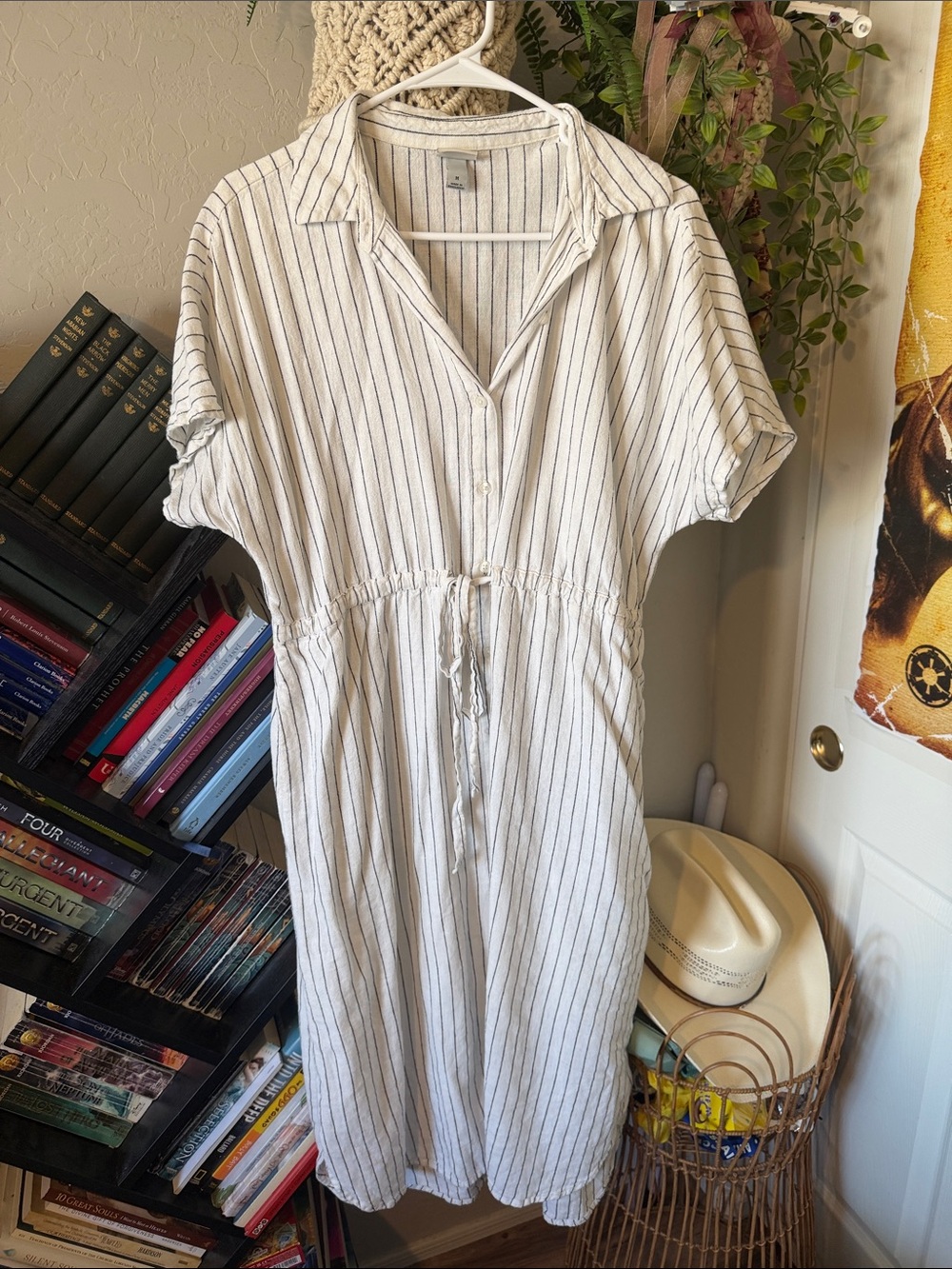 Target White and Black Striped Midi Shirt Dress